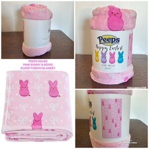 NWT- Super Soft- Peeps Plush Easter Throw Blanket - Pink Bunnies & Bows 50x60